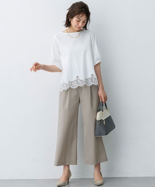 組曲 S(クミキョク チイサイサイズ)の「レースコンビ ボートネック カットソー(Tシャツ/カットソー・レディース・ライトグリーン系/ホワイト系/ネイビー系/グレー系・S2)」の17枚目の写真