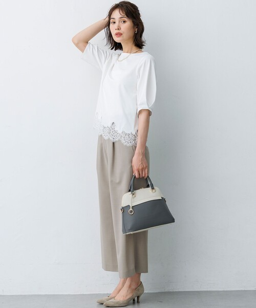 組曲 S(クミキョク チイサイサイズ)の「レースコンビ ボートネック カットソー(Tシャツ/カットソー・レディース・ライトグリーン系/ホワイト系/ネイビー系/グレー系・S2)」の18枚目の写真