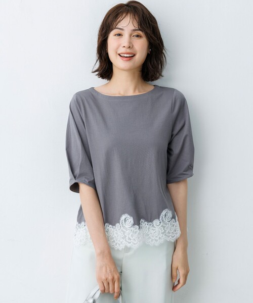 組曲 S(クミキョク チイサイサイズ)の「レースコンビ ボートネック カットソー(Tシャツ/カットソー・レディース・ライトグリーン系/ホワイト系/ネイビー系/グレー系・S2)」の19枚目の写真