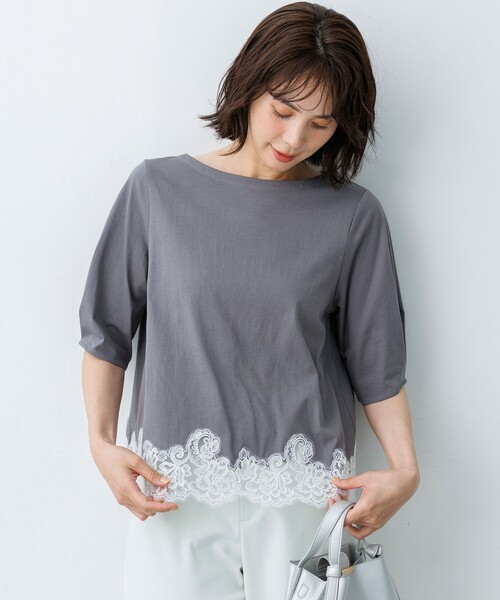組曲 S(クミキョク チイサイサイズ)の「レースコンビ ボートネック カットソー(Tシャツ/カットソー・レディース・ライトグリーン系/ホワイト系/ネイビー系/グレー系・S2)」の20枚目の写真