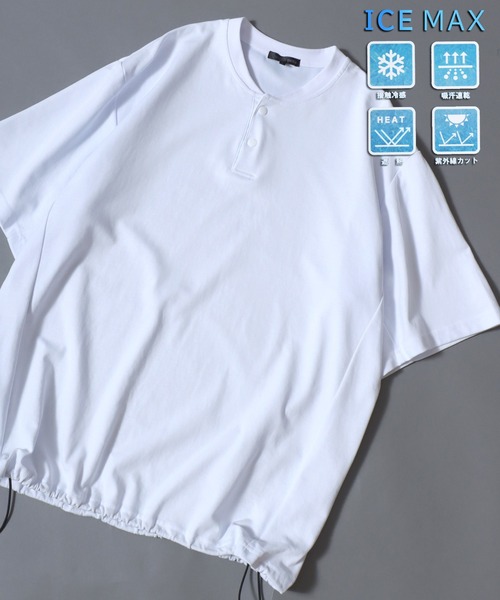 ANPAS(アンパス)の「ICEMAX Cool-Touch Henley T-Shirt / アイスマックス ヘンリーネック 無地 半袖Tシャツ 接触冷感 吸汗速乾 遮熱 紫外線カット メンズ トップス ドローコード付き ムジT(Tシャツ/カットソー・メンズ・ホワイト/チャコールグレー/ブラック・LL/M/L)」の8枚目の写真