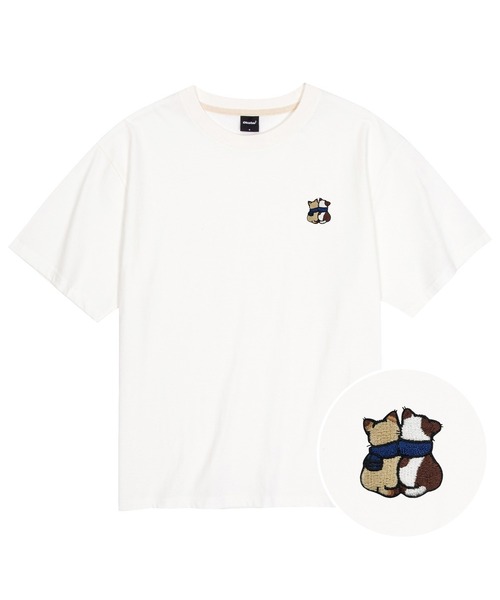 OKSTAR(オクスター)の「クールコットンオーバーサイズキャットフレンズ刺繍半袖Tシャツ(Tシャツ/カットソー・レディース・クリーム/ブラック/ホワイト/ダークグリーン・MEDIUM/LARGE/SMALL/XX-LARGE/X-LARGE)」の2枚目の写真