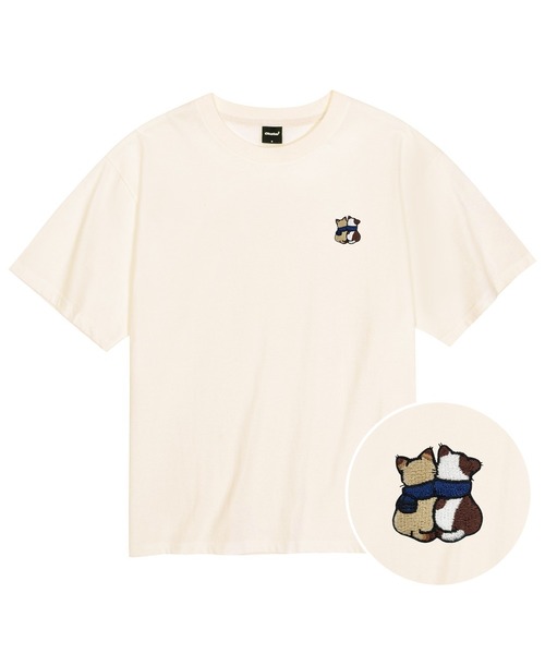 OKSTAR(オクスター)の「クールコットンオーバーサイズキャットフレンズ刺繍半袖Tシャツ(Tシャツ/カットソー・レディース・クリーム/ブラック/ホワイト/ダークグリーン・MEDIUM/LARGE/SMALL/XX-LARGE/X-LARGE)」の3枚目の写真