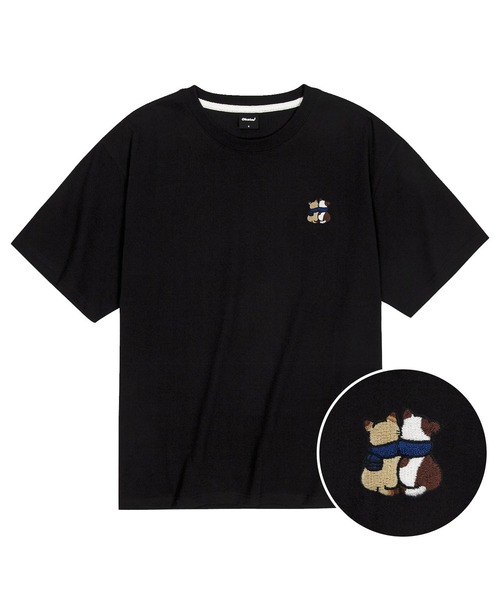 OKSTAR(オクスター)の「クールコットンオーバーサイズキャットフレンズ刺繍半袖Tシャツ(Tシャツ/カットソー・レディース・クリーム/ブラック/ホワイト/ダークグリーン・MEDIUM/LARGE/SMALL/XX-LARGE/X-LARGE)」の1枚目の写真