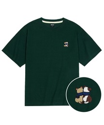 クールコットンオーバーサイズキャットフレンズ刺繍半袖Tシャツ