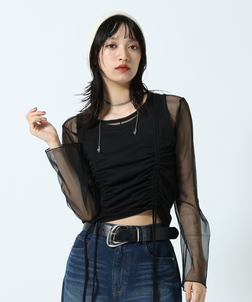 PAGEBOY(ページボーイ)の「チュールロングスリーブ×ドロストタンクSET(Tシャツ/カットソー・レディース・ブラック/グレー・FREE)」の3枚目の写真