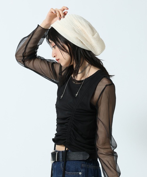 PAGEBOY(ページボーイ)の「チュールロングスリーブ×ドロストタンクSET(Tシャツ/カットソー・レディース・ブラック/グレー・FREE)」の5枚目の写真