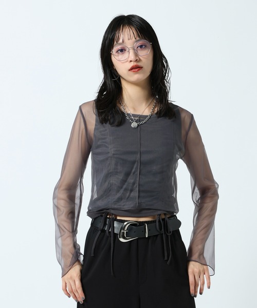 PAGEBOY(ページボーイ)の「チュールロングスリーブ×ドロストタンクSET(Tシャツ/カットソー・レディース・ブラック/グレー・FREE)」の12枚目の写真
