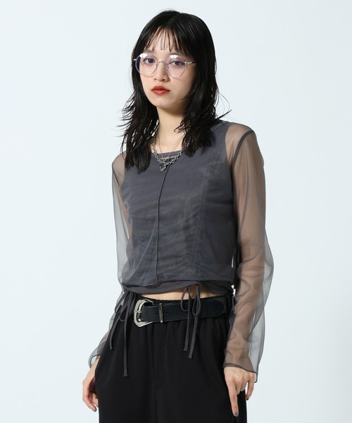 PAGEBOY(ページボーイ)の「チュールロングスリーブ×ドロストタンクSET(Tシャツ/カットソー・レディース・ブラック/グレー・FREE)」の13枚目の写真