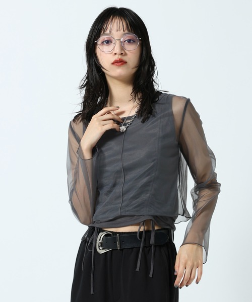 PAGEBOY(ページボーイ)の「チュールロングスリーブ×ドロストタンクSET(Tシャツ/カットソー・レディース・ブラック/グレー・FREE)」の11枚目の写真