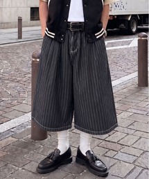 デニムピンストライプジョーツハーフパンツ/ユニセックス