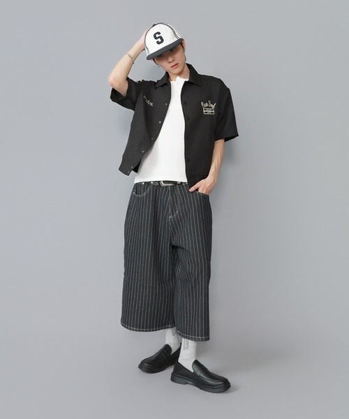 SPINNS（スピンズ）の「デニムピンストライプジョーツハーフパンツ/ユニセックス（デニムパンツ・メンズ・ネイビー/ブラック・M/S）」の9枚目の写真