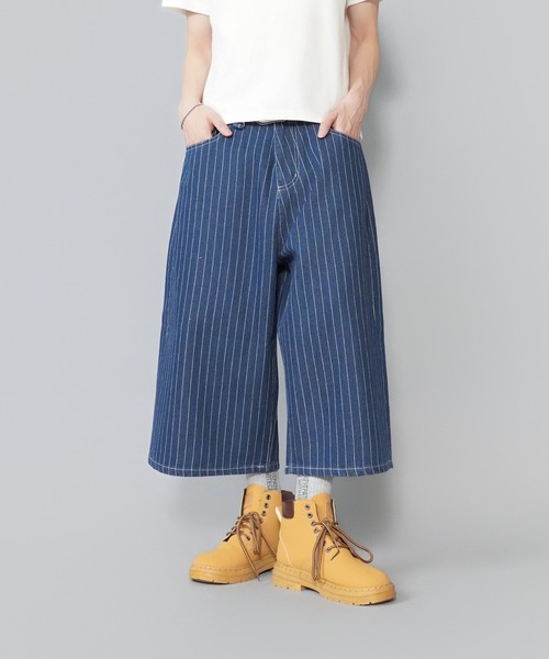 SPINNS（スピンズ）の「デニムピンストライプジョーツハーフパンツ/ユニセックス（デニムパンツ・メンズ・ネイビー/ブラック・M/S）」の22枚目の写真