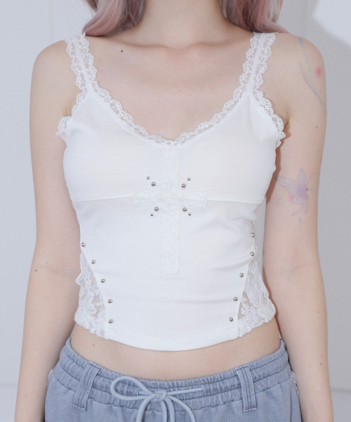 CHERRYQUIRI(チェリーキュリー)の「cross patch lace sleeveless - white(Tシャツ/カットソー・レディース・その他・FREE)」の3枚目の写真