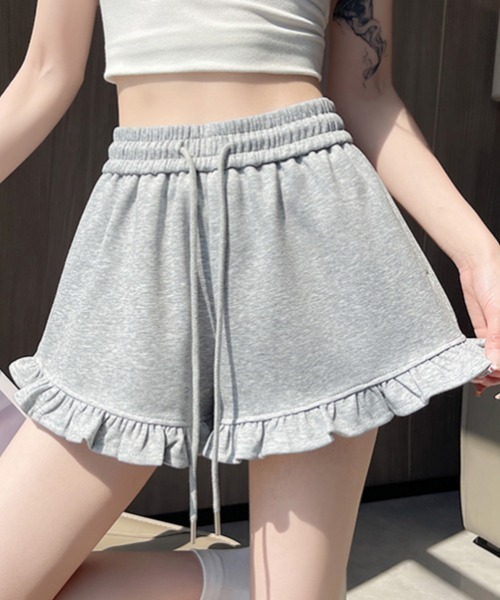 GEMEDA(ジェメダ)の「裾フリルスウェットショートパンツ(スウェットパンツ・レディース・グレー/ブラック・M)」の5枚目の写真