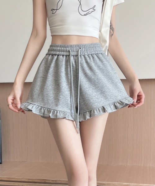 GEMEDA(ジェメダ)の「裾フリルスウェットショートパンツ(スウェットパンツ・レディース・グレー/ブラック・M)」の6枚目の写真