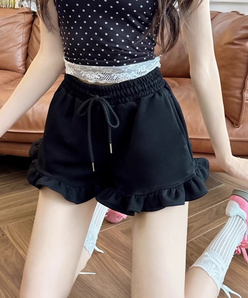 GEMEDA(ジェメダ)の「裾フリルスウェットショートパンツ(スウェットパンツ・レディース・グレー/ブラック・M)」の12枚目の写真