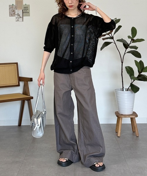 RCD（アールシーディー）の「メッシュ編みボートネック5分袖カーディガン（カーディガン/ボレロ・レディース・杢グレー/ブラック・LL～3L/4L～5L/M-L）」の9枚目の写真