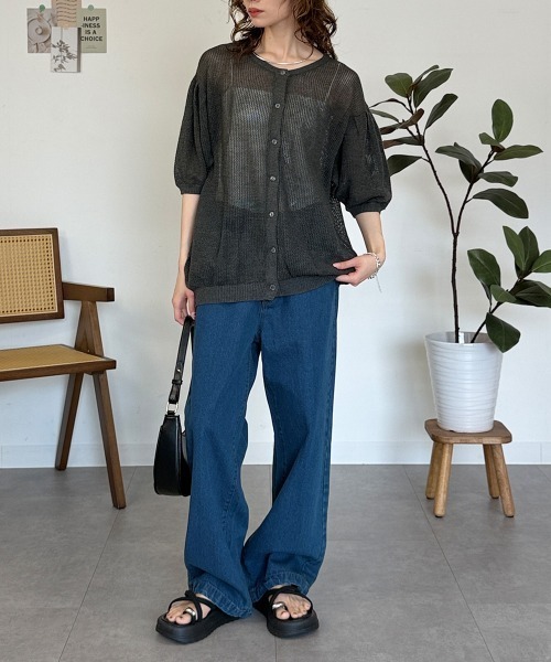 RCD（アールシーディー）の「メッシュ編みボートネック5分袖カーディガン（カーディガン/ボレロ・レディース・杢グレー/ブラック・LL～3L/4L～5L/M-L）」の12枚目の写真
