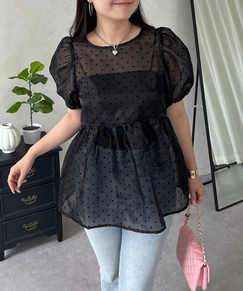 prose verse(プロズヴェール)の「フロッキードットオーガンジーペプラムブラウス(シャツ/ブラウス・レディース・ブラック/アイボリー・MEDIUM/LARGE)」の2枚目の写真