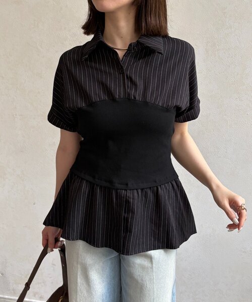 Thevon(ゼボン)の「ビスチェドッキングストライプ半袖シャツ(シャツ/ブラウス・レディース・オフホワイト/サックスブルー/ブラック・FREE)」の14枚目の写真