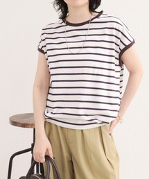 fredy emue | 【汗ジミ軽減】ボーダー裾タックフレンチプルオーバーカットソー(Tシャツ/カットソー)