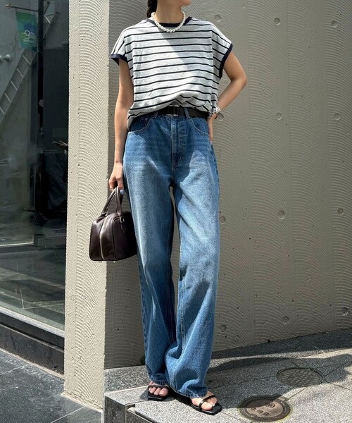 fredy emue（フレディエミュ）の「【汗ジミ軽減】ボーダー裾タックフレンチプルオーバーカットソー（Tシャツ/カットソー・レディース・ホワイト系その他/グレー系その他/ブラウン系その他/ピンク系その他・38）」の5枚目の写真