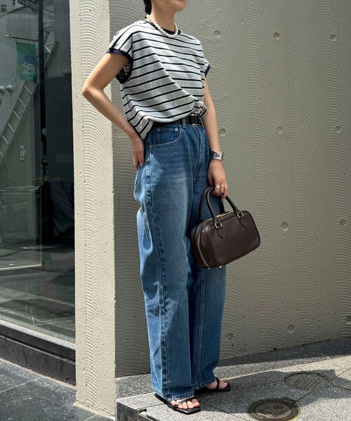 fredy emue（フレディエミュ）の「【汗ジミ軽減】ボーダー裾タックフレンチプルオーバーカットソー（Tシャツ/カットソー・レディース・ホワイト系その他/グレー系その他/ブラウン系その他/ピンク系その他・38）」の6枚目の写真
