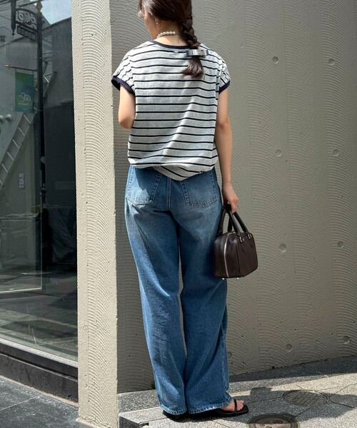fredy emue（フレディエミュ）の「【汗ジミ軽減】ボーダー裾タックフレンチプルオーバーカットソー（Tシャツ/カットソー・レディース・ホワイト系その他/グレー系その他/ブラウン系その他/ピンク系その他・38）」の8枚目の写真