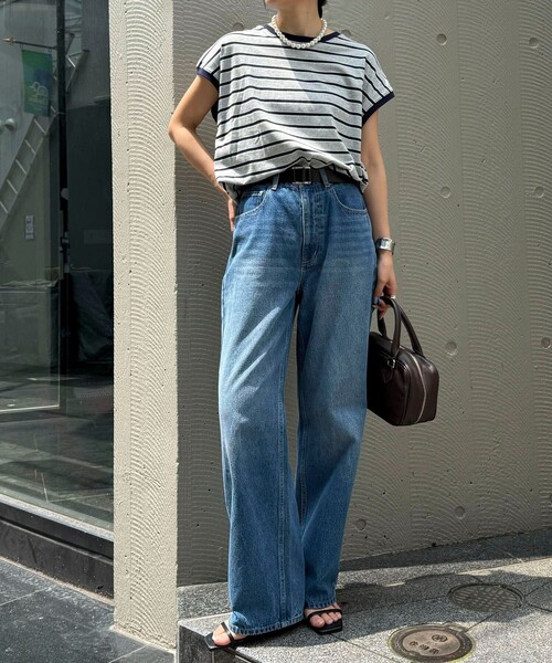 fredy emue（フレディエミュ）の「【汗ジミ軽減】ボーダー裾タックフレンチプルオーバーカットソー（Tシャツ/カットソー・レディース・ホワイト系その他/グレー系その他/ブラウン系その他/ピンク系その他・38）」の9枚目の写真
