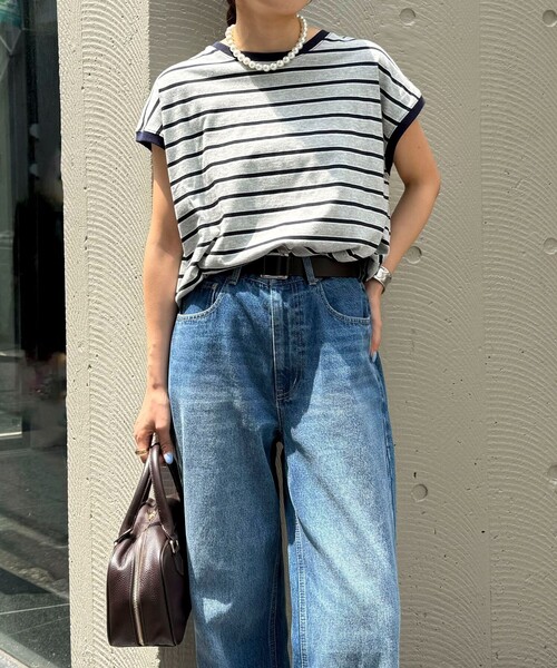 fredy emue（フレディエミュ）の「【汗ジミ軽減】ボーダー裾タックフレンチプルオーバーカットソー（Tシャツ/カットソー・レディース・ホワイト系その他/グレー系その他/ブラウン系その他/ピンク系その他・38）」の10枚目の写真