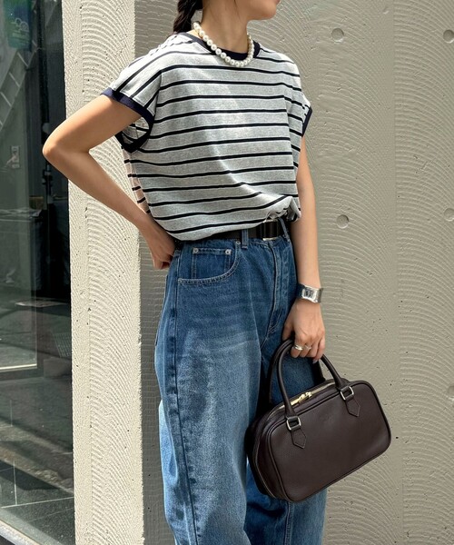 fredy emue（フレディエミュ）の「【汗ジミ軽減】ボーダー裾タックフレンチプルオーバーカットソー（Tシャツ/カットソー・レディース・ホワイト系その他/グレー系その他/ブラウン系その他/ピンク系その他・38）」の11枚目の写真