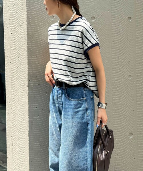 fredy emue（フレディエミュ）の「【汗ジミ軽減】ボーダー裾タックフレンチプルオーバーカットソー（Tシャツ/カットソー・レディース・ホワイト系その他/グレー系その他/ブラウン系その他/ピンク系その他・38）」の13枚目の写真