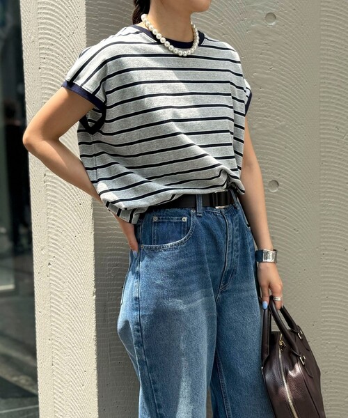 fredy emue（フレディエミュ）の「【汗ジミ軽減】ボーダー裾タックフレンチプルオーバーカットソー（Tシャツ/カットソー・レディース・ホワイト系その他/グレー系その他/ブラウン系その他/ピンク系その他・38）」の14枚目の写真