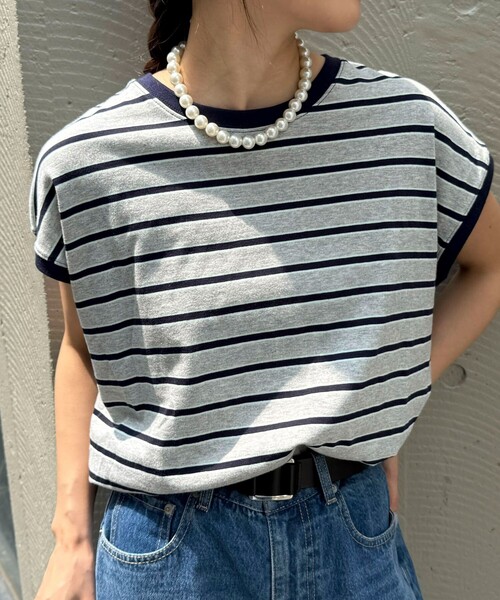 fredy emue（フレディエミュ）の「【汗ジミ軽減】ボーダー裾タックフレンチプルオーバーカットソー（Tシャツ/カットソー・レディース・ホワイト系その他/グレー系その他/ブラウン系その他/ピンク系その他・38）」の15枚目の写真