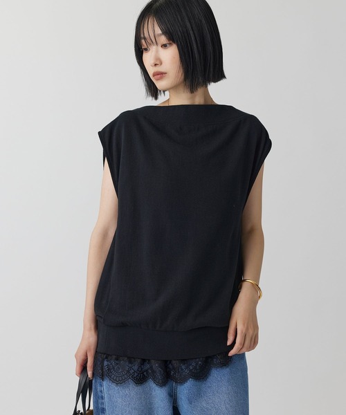 BABYLONE（バビロン）の「ガーゼ裏毛ドレーププルオーバー［洗濯可］（Tシャツ/カットソー・レディース・グレー/ブラック/モカ・フリー）」の2枚目の写真