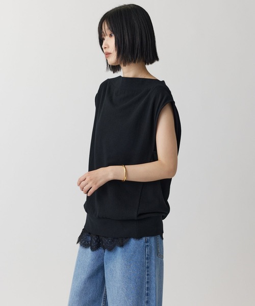 BABYLONE（バビロン）の「ガーゼ裏毛ドレーププルオーバー［洗濯可］（Tシャツ/カットソー・レディース・グレー/ブラック/モカ・フリー）」の5枚目の写真