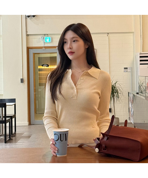 MIND BRIDGE WOMEN（マインドブリッジウーマン）の「[W][COUTURE]リブカラーニット - 4カラー（ニット/セーター・レディース・ピンク/イエロー・55/66）」の2枚目の写真