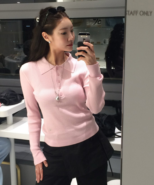MIND BRIDGE WOMEN（マインドブリッジウーマン）の「[W][COUTURE]リブカラーニット - 4カラー（ニット/セーター・レディース・ピンク/イエロー・55/66）」の3枚目の写真