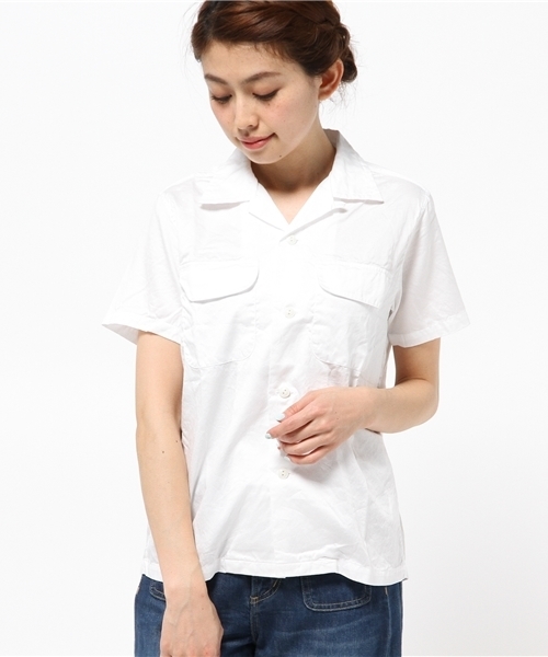 BEAMS BOY(ビームスボーイ)の「▲【FUDGE5月号掲載】BEAMS BOY / スイスコットン ムジ 開襟ショートスリーブ(シャツ/ブラウス・レディース・ホワイト/ネイビー・ONE SIZE)」の11枚目の写真