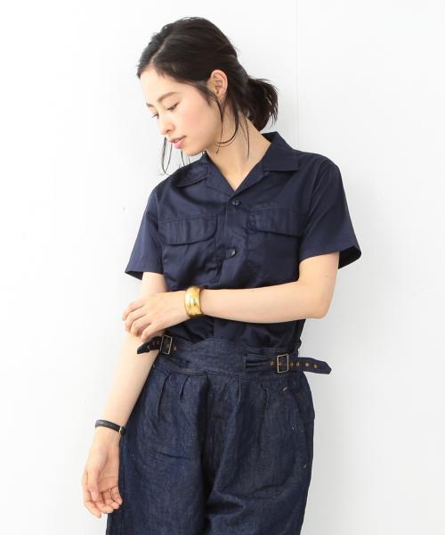 BEAMS BOY(ビームスボーイ)の「▲【FUDGE5月号掲載】BEAMS BOY / スイスコットン ムジ 開襟ショートスリーブ(シャツ/ブラウス・レディース・ホワイト/ネイビー・ONE SIZE)」の4枚目の写真