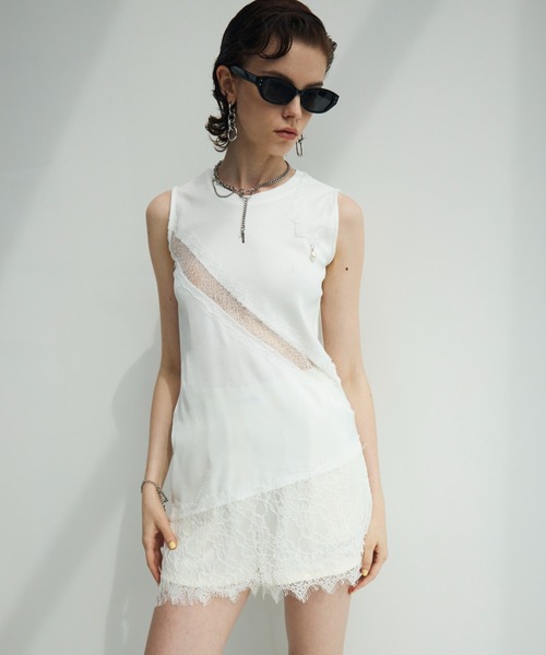JOSE MOON(ジョゼムーン)の「LACE TANK TOP(タンクトップ・レディース・ブラック/ホワイト・36/38)」の1枚目の写真