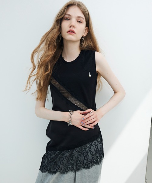 JOSE MOON(ジョゼムーン)の「LACE TANK TOP(タンクトップ・レディース・ブラック/ホワイト・36/38)」の3枚目の写真