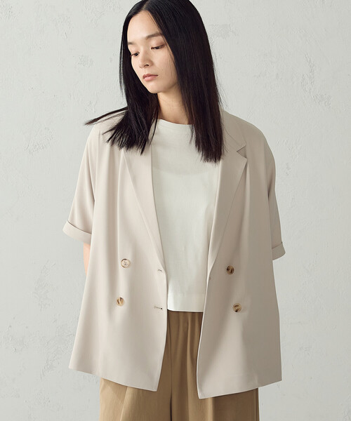 COMME CA ISM(コムサイズム)の「【UVカット・吸水速乾・接触冷感】半袖シャツジャケット/セットアップ対応(テーラードジャケット・レディース・ベージュ/モカ・FREE)」の2枚目の写真