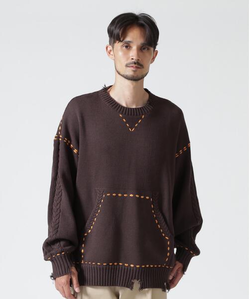 BEAVER(ビーバー)の「B omnivore/ビーオムニボー HANDSTITCH CABLE KNIT CREW NECK ハンドステッチケーブルニットクルーネック(ニット/セーター・メンズ・ホワイト/ブラック/ネイビー/ブラウン・M/L)」の3枚目の写真