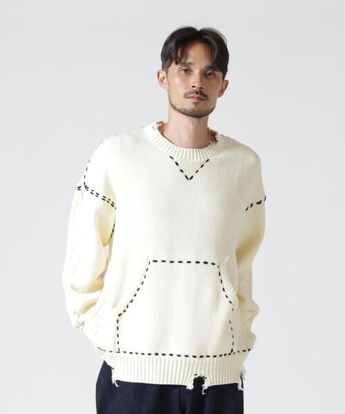 BEAVER(ビーバー)の「B omnivore/ビーオムニボー HANDSTITCH CABLE KNIT CREW NECK ハンドステッチケーブルニットクルーネック(ニット/セーター・メンズ・ホワイト/ブラック/ネイビー/ブラウン・M/L)」の1枚目の写真