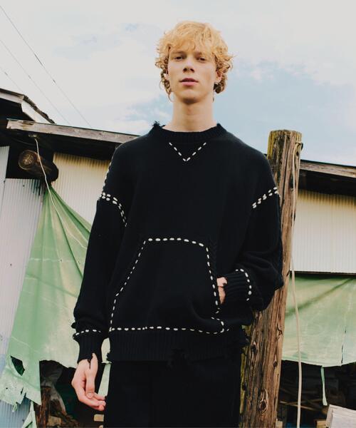 BEAVER(ビーバー)の「B omnivore/ビーオムニボー HANDSTITCH CABLE KNIT CREW NECK ハンドステッチケーブルニットクルーネック(ニット/セーター・メンズ・ホワイト/ブラック/ネイビー/ブラウン・M/L)」の2枚目の写真
