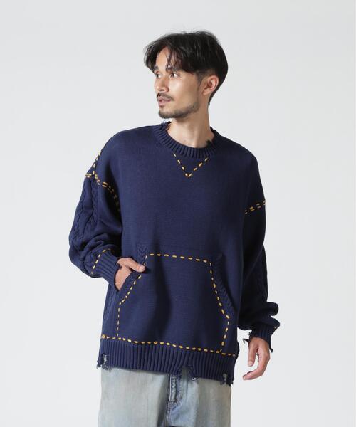 BEAVER(ビーバー)の「B omnivore/ビーオムニボー HANDSTITCH CABLE KNIT CREW NECK ハンドステッチケーブルニットクルーネック(ニット/セーター・メンズ・ホワイト/ブラック/ネイビー/ブラウン・M/L)」の7枚目の写真