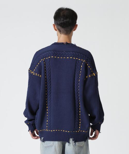 BEAVER(ビーバー)の「B omnivore/ビーオムニボー HANDSTITCH CABLE KNIT CREW NECK ハンドステッチケーブルニットクルーネック(ニット/セーター・メンズ・ホワイト/ブラック/ネイビー/ブラウン・M/L)」の12枚目の写真