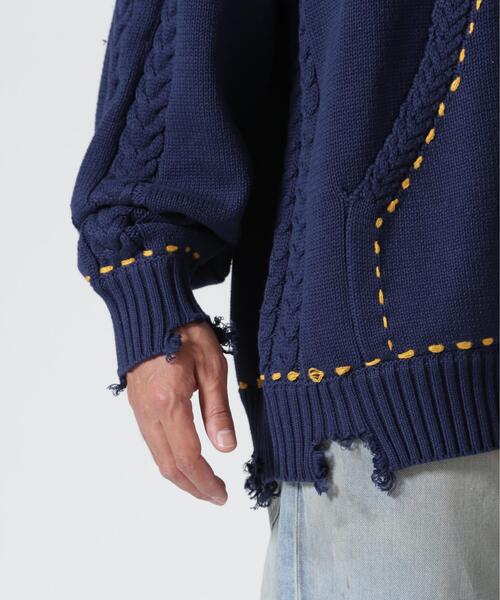 BEAVER(ビーバー)の「B omnivore/ビーオムニボー HANDSTITCH CABLE KNIT CREW NECK ハンドステッチケーブルニットクルーネック(ニット/セーター・メンズ・ホワイト/ブラック/ネイビー/ブラウン・M/L)」の16枚目の写真